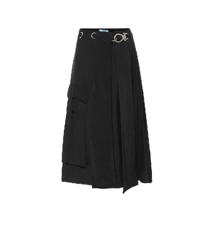 Shop Prada Embellished Twill Wrap Skirt In Black