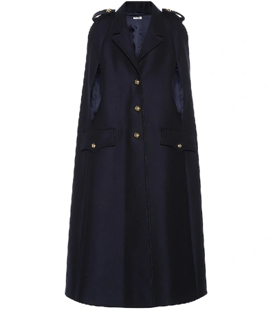 Shop Miu Miu Virgin Wool Cape In Blue