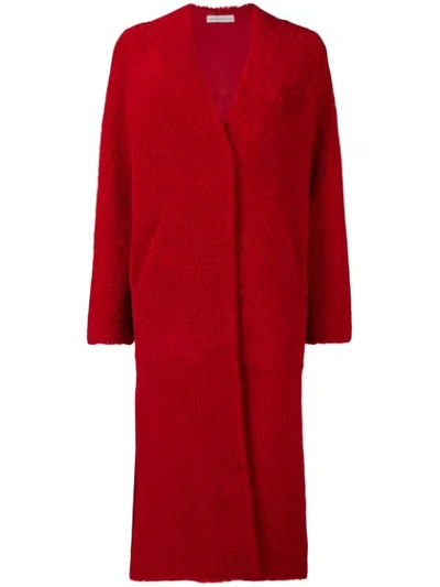 Shop Inès & Maréchal Single Breasted Shearling Coat - Red