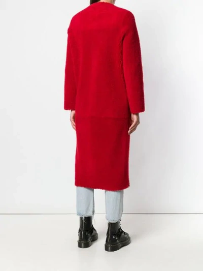 Shop Inès & Maréchal Single Breasted Shearling Coat - Red