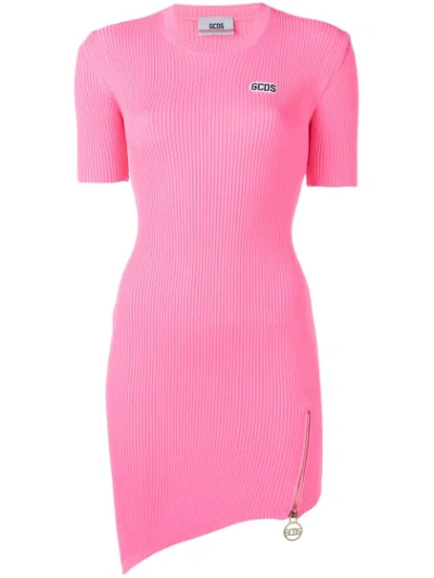 Shop Gcds Ribbed Fitted Dress In Pink