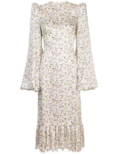 Shop The Vampire's Wife Floral Print Pouf Sleeve Dress In White