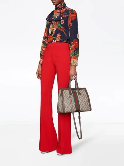 Shop Gucci Spring Bouquet Silk Shirt In Blue