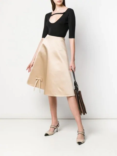 Shop Prada Bow Detail Flared Skirt In Neutrals