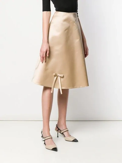 Shop Prada Bow Detail Flared Skirt In Neutrals