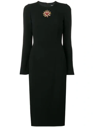 Shop Dolce & Gabbana Logo Long-sleeve Midi Dress In Black
