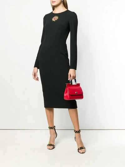Shop Dolce & Gabbana Logo Long-sleeve Midi Dress In Black