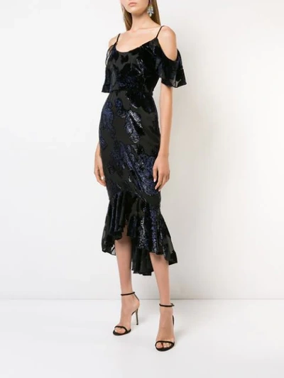 Shop Marchesa Notte Sequin Embellished Cold Shoulder Dress In Black