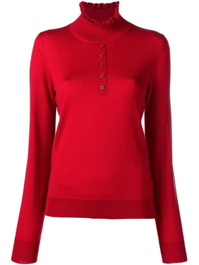 Shop Carven Ruffled Neck Jumper In Red