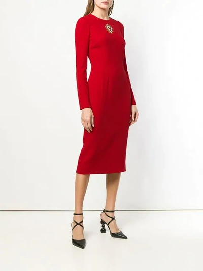 Shop Dolce & Gabbana Heart Logo Crystal Embellished Crepe Dress In Red