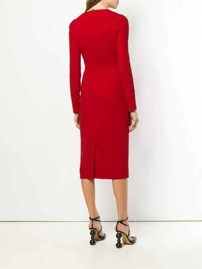 Shop Dolce & Gabbana Heart Logo Crystal Embellished Crepe Dress In Red