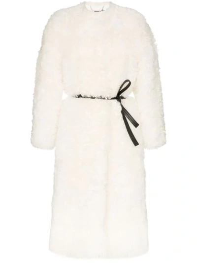 Shop Givenchy Shearling Belted Coat In White