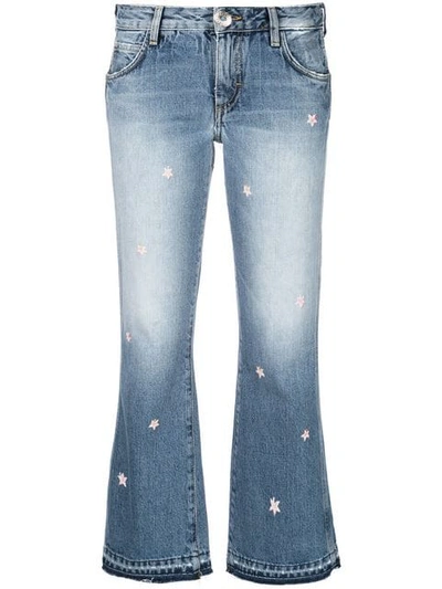 Shop Alanui Floral Embroidered Cropped Jeans In Blue