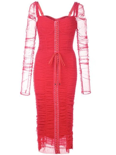 Shop Dolce & Gabbana Gerafftes Schnürkleid In Red
