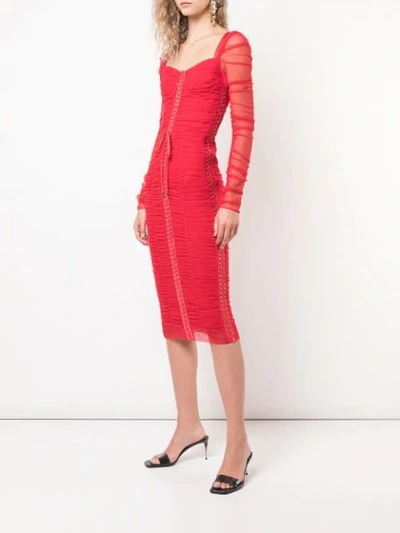 Shop Dolce & Gabbana Gerafftes Schnürkleid In Red