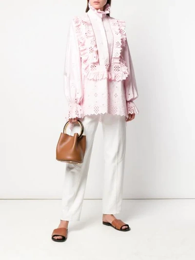 Shop Alberta Ferretti Broderie Anglaise Ruffled Shirt In 0226 Pink