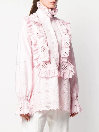 Shop Alberta Ferretti Broderie Anglaise Ruffled Shirt In 0226 Pink
