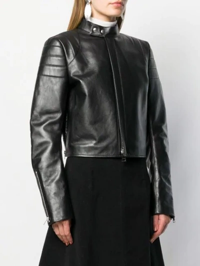 Shop Bottega Veneta Cropped Leather Jacket In Black
