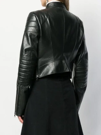 Shop Bottega Veneta Cropped Leather Jacket In Black