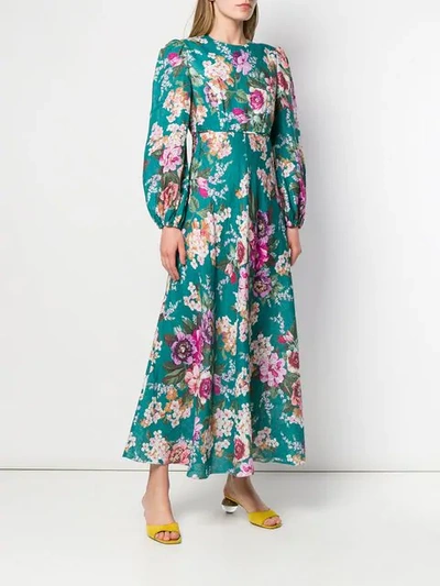 Zimmermann Allia Floral-print Linen Maxi Dress In Green | ModeSens