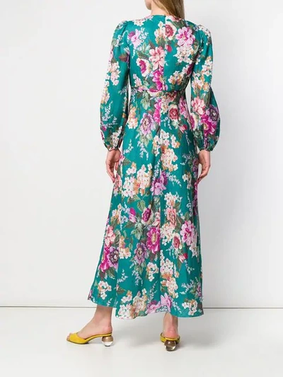 Shop Zimmermann Floral Print Peasant-sleeve Dress In Green