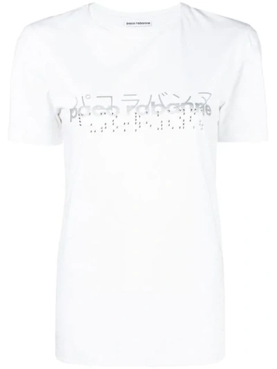 Shop Paco Rabanne Embellished Logo T In White