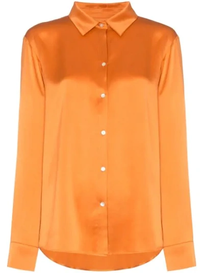 Shop Asceno Silk Pyjama Shirt In Orange