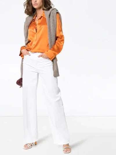 Shop Asceno Silk Pyjama Shirt In Orange