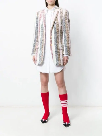 Shop Thom Browne Striped Eyelash Tweed Sport Coat Dress - Multicolour