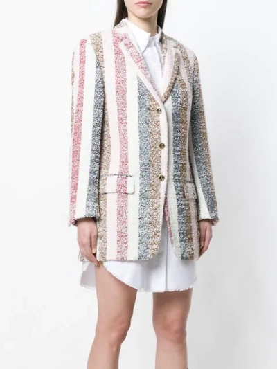 Shop Thom Browne Striped Eyelash Tweed Sport Coat Dress - Multicolour