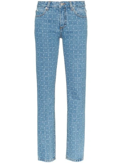 Shop Alyx Logo Print Straight Leg Jeans In Blue