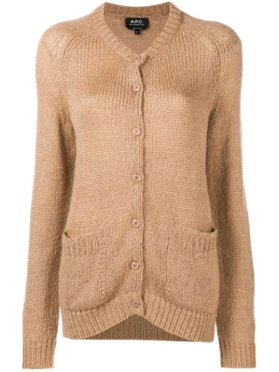 Shop Apc Button Knit Cardigan In Neutrals