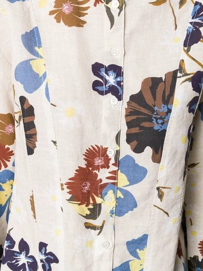 Shop Sea Floral Print Collarless Shirt - Neutrals