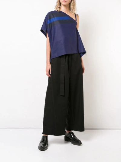 Shop 132 5. Issey Miyake Flat Stripe One Shoulder Blouse - Blue