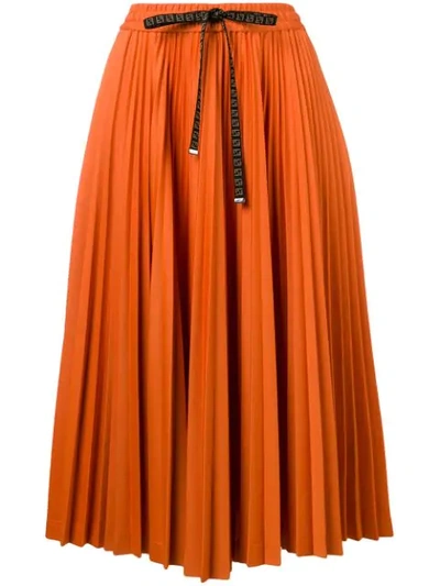 Shop Fendi Gonna Pleated Skirt In Orange