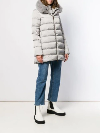Shop Herno Fox Fur Trim Puffer Coat In Grey