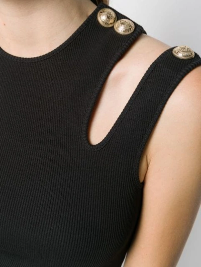 Shop Balmain Cut-out Shoulder Tank Top In 0pa Noir 