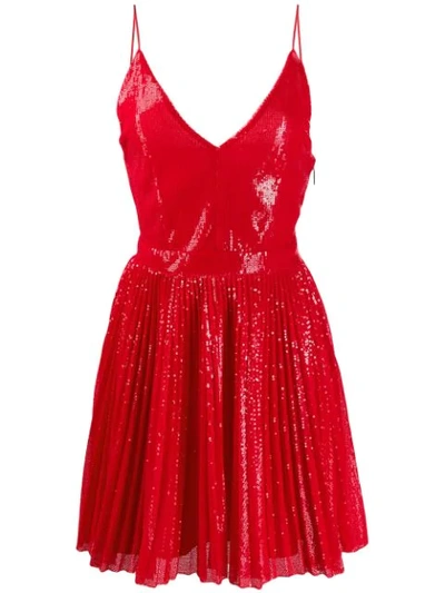 Shop Msgm Sequin Flare Dress In Red