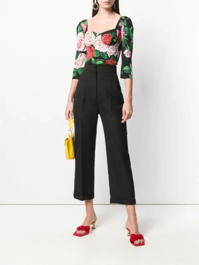 Shop Dolce & Gabbana Floral Print Cropped Top In Black