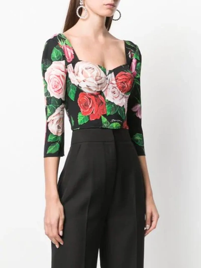 Shop Dolce & Gabbana Floral Print Cropped Top In Black