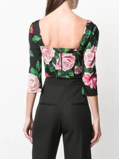 Shop Dolce & Gabbana Floral Print Cropped Top In Black