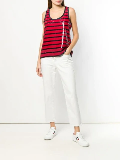 Shop Polo Ralph Lauren Striped Sequined Tank Top In Red