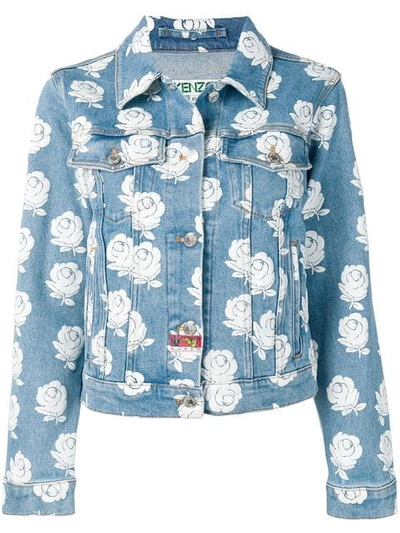 Shop Kenzo Rose Pattern Denim Jacket In White