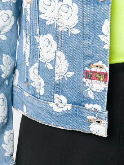 Shop Kenzo Rose Pattern Denim Jacket In White