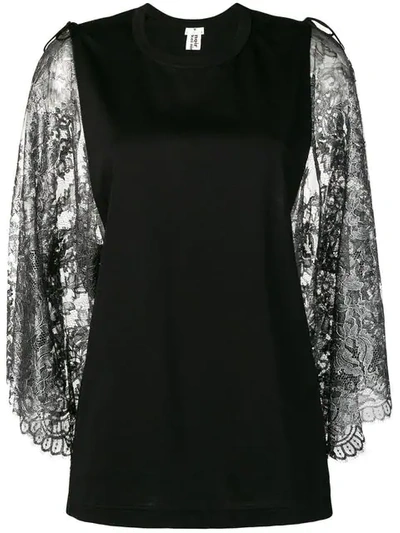 Shop Comme Des Garçons Lace Sleeve Top In Black