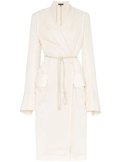 Shop Ann Demeulemeester Loose Fit Tie Waist Mid-length Trench Coat In Neutrals