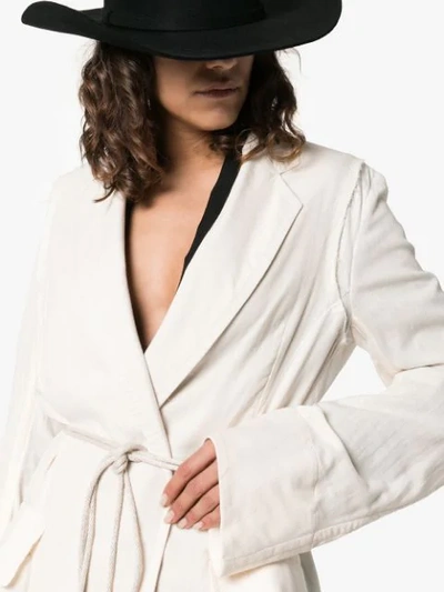 Shop Ann Demeulemeester Loose Fit Tie Waist Mid-length Trench Coat In Neutrals