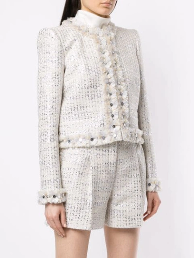 Shop Zuhair Murad Metallic Thread Tweed Jacket In White