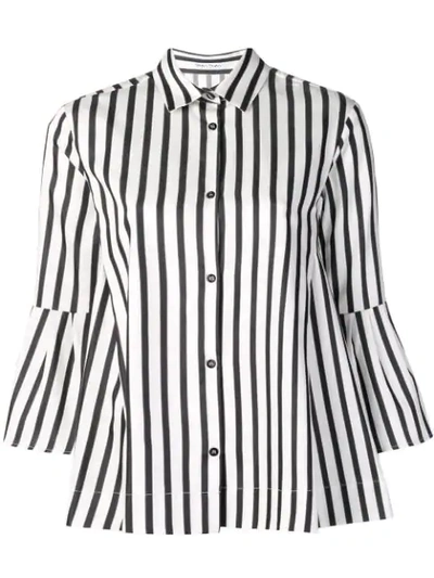 Shop Peter Taylor Striped Flared Shirt - Black