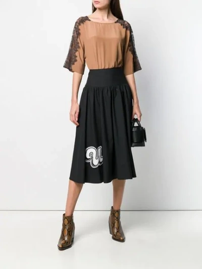 Shop Pinko Embroidered Full Skirt In Black